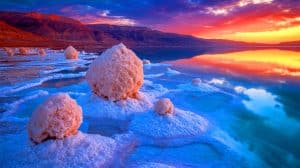 Illustration of salt deposits around the Dead Sea.