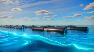Illustration of advanced triboelectric nanogenerators converting ocean wave energy into electricity.