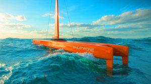 “World’s Largest Robot Ship Sails Alone”: 65-Foot Saildrone Surveyor Maps Ocean Floor While Operating Without Any Humans for Months Illustration of the Saildrone Surveyor, the world's largest fully autonomous unmanned surface vehicle, certified for ocean exploration.