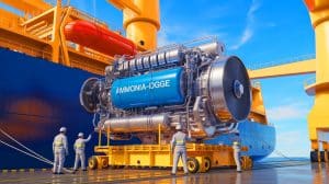 Illustration of the world's first ammonia-powered ship engine developed by Japan Engine Corporation.