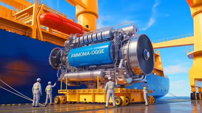 “Japan Builds Ammonia Ships Destroying Oil Industry”: Maritime Engineers Reveal Engine Cutting 90% Emissions Making Fuel Obsolete Illustration of the world's first ammonia-powered ship engine developed by Japan Engine Corporation.