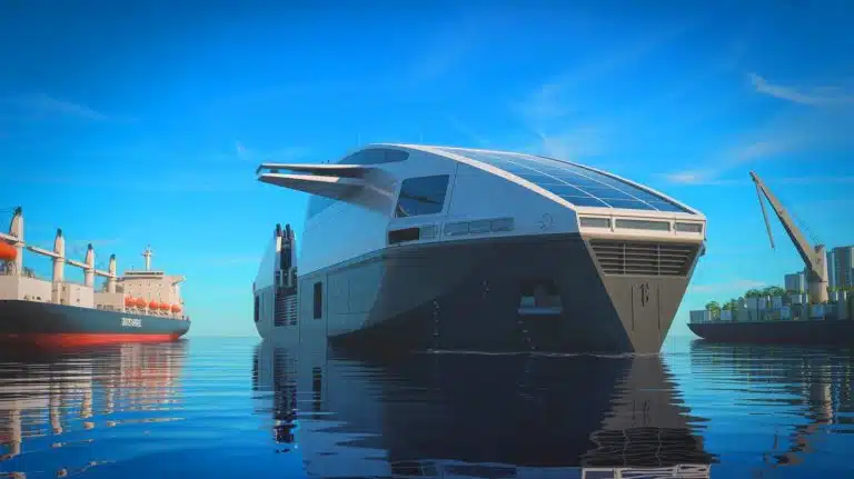 Illustration of Japan Engine Corporation's ammonia-powered ship engine transforming maritime transport.