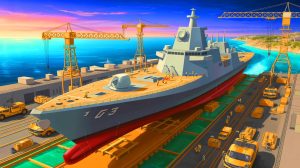 Illustration of North Korea's largest warship under construction at the Namp’o shipyard.