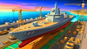 Illustration of North Korea's largest warship under construction at the Namp’o shipyard.