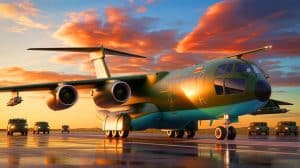 Illustration of the WindRunner aircraft designed by Radia for transporting oversized military equipment without disassembly.