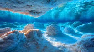 Illustration of salt giants forming beneath the surface of the Dead Sea.