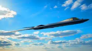 Illustration of the U.S. Air Force's second B-21 Raider stealth bomber during its maiden flight.