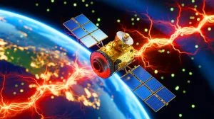 Illustration of sudden satellite failures caused by electrical discharges from electron accumulation.