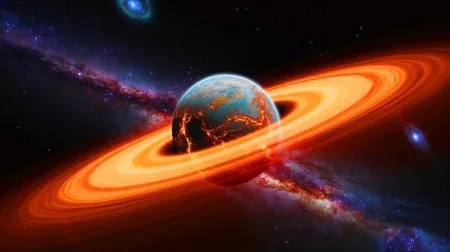 Illustration of a newly forming planet five times the size of Jupiter emerging from a protoplanetary disk.