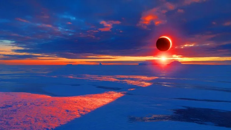 Illustration of the path of the partial solar eclipse on September 21, 2025, across New Zealand, Antarctica, and the South Pacific.
