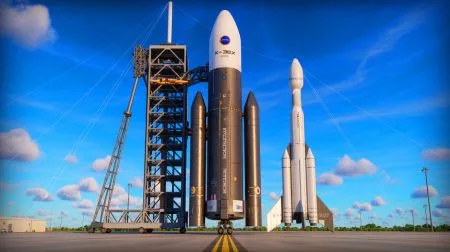 Illustration of the X-37B spaceplane preparing for launch on a SpaceX Falcon 9 rocket.