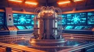 Illustration of a nuclear microreactor with autonomous power adjustment capabilities.