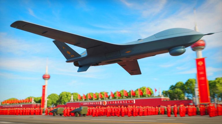 Illustration of China's new Type B uncrewed combat air vehicle showcased during a military parade in Beijing.