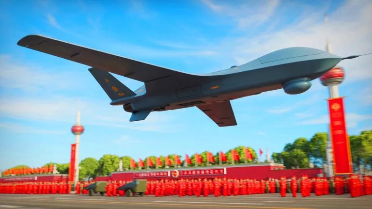 Illustration of China's new Type B uncrewed combat air vehicle showcased during a military parade in Beijing.