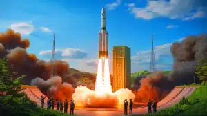 Illustration of North Korea's test of a powerful solid-fuel rocket engine.