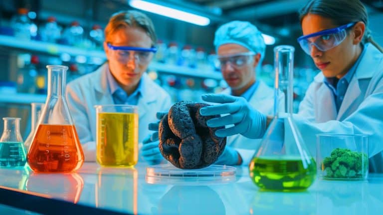 “Germany Turns Trash Into Gold Forever”: Black Fungus Eats Industrial Waste While Creating Materials Worth Billions Without Anyone Knowing Illustration of Biophelion's innovative process using a yeast-like fungus to transform industrial waste into sustainable materials.