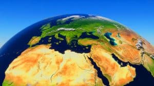 Illustration of Earth's continents experiencing unprecedented water loss as revealed by satellite data.