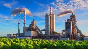 Illustration of the innovative use of steel waste in cement production to reduce carbon emissions.