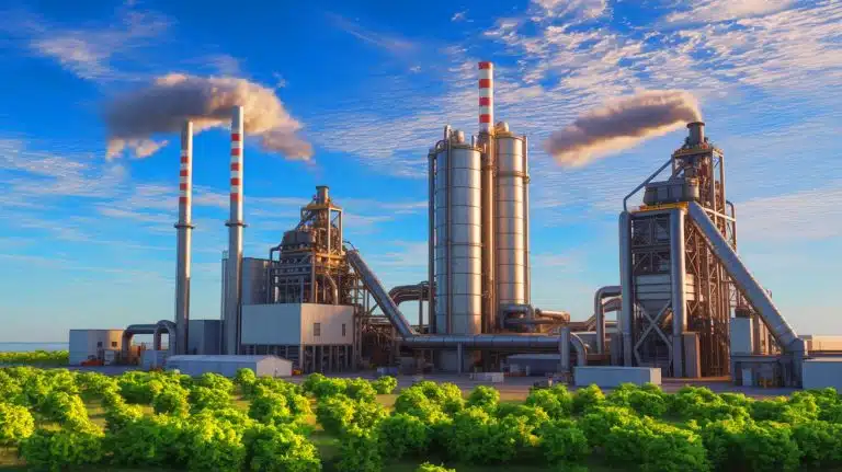 Illustration of the innovative use of steel waste in cement production to reduce carbon emissions.