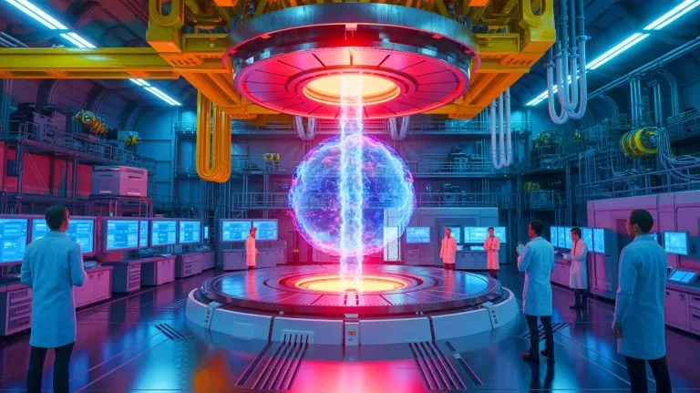 Illustration of China's EAST Tokamak Achieving a Breakthrough in Nuclear Fusion Energy.
