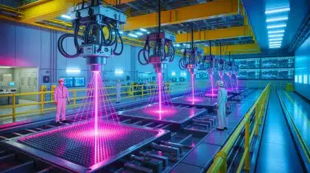 Illustration of SILEX laser enrichment technology in action at a uranium enrichment facility.