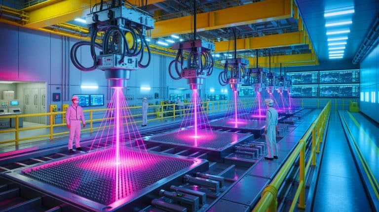 Illustration of SILEX laser enrichment technology in action at a uranium enrichment facility.