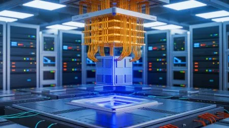Illustration of the world's first full-stack quantum computer using silicon chip technology.