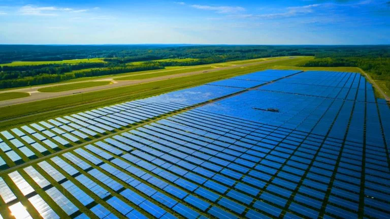 Illustration of the Hultsfred Solar Farm at Hultsfred Airport, Sweden's largest utility-scale solar power installation.
