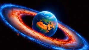 Illustration of Earth's journey through the Milky Way's spiral arms and its impact on geological events.