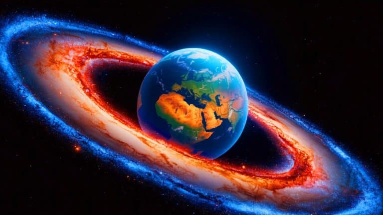 Illustration of Earth's journey through the Milky Way's spiral arms and its impact on geological events.
