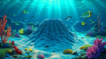 Illustration of the mysterious underwater volcano-like structures formed by volcano worms off the coast of North Wales.