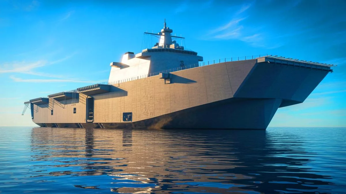 Illustration of the U.S. Navy's new assault ship capable of carrying over 1.2 million pounds.