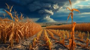 Illustration of the devastating impact of nuclear winter on global food production.