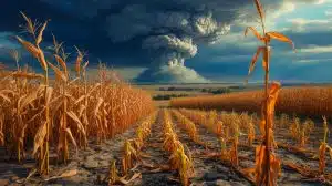 Illustration of the devastating impact of nuclear winter on global food production.