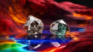 Illustration of diamonds with chemically opposing inclusions from deep within Earth's mantle.