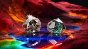 Illustration of diamonds with chemically opposing inclusions from deep within Earth's mantle.