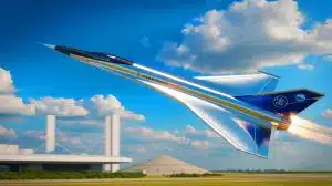 Illustration of GE Aerospace's supersonic ATLAS ramjet test flights at Kennedy Space Center.