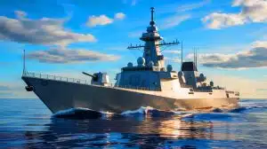 Illustration of the British Navy's new Type 31 frigate equipped with Thales' TACTICOS combat management system.