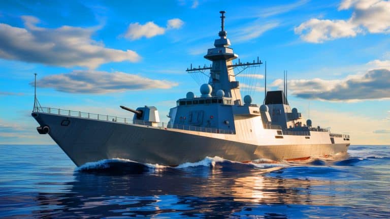 Illustration of the British Navy's new Type 31 frigate equipped with Thales' TACTICOS combat management system.