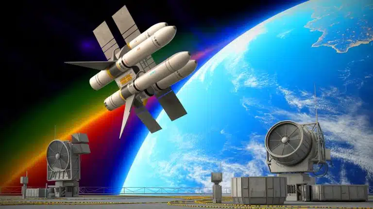 Illustration of the proposed Golden Dome missile defense system highlighting space-based interceptors and advanced defense infrastructure.