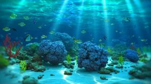 Illustration of polymetallic nodules scattered on the Pacific Ocean floor.