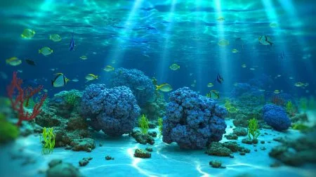 Illustration of polymetallic nodules scattered on the Pacific Ocean floor.