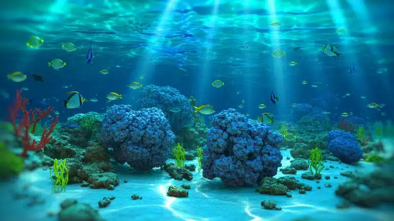 Illustration of polymetallic nodules scattered on the Pacific Ocean floor.