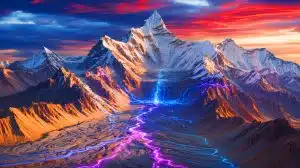 Illustration of the Indian Plate tearing apart beneath the Himalayas.