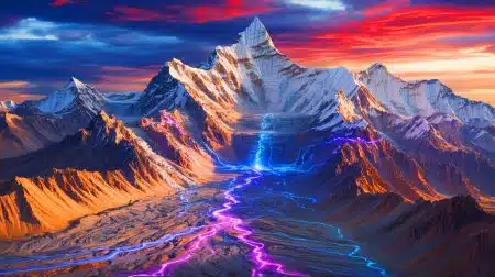 Illustration of the Indian Plate tearing apart beneath the Himalayas.