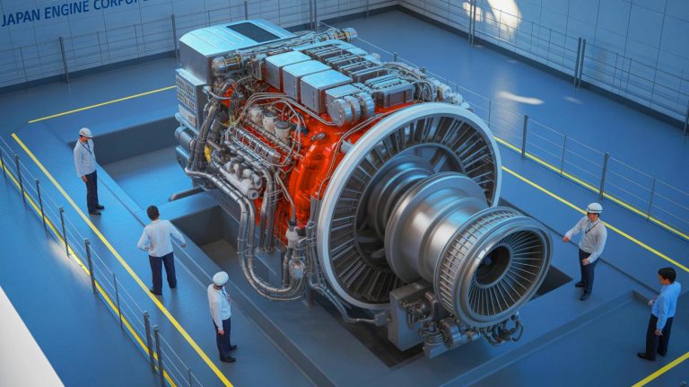 Illustration of the world's first commercial ammonia-powered ship engine developed by Japan Engine Corporation.
