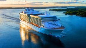 “It’s Like 140 Olympic Pools”: World’s Largest Cruise Ship Finally Touches Water After 12-Hour Flooding With 92 Million Gallons Illustration of the Legend of the Seas floating on water for the first time.