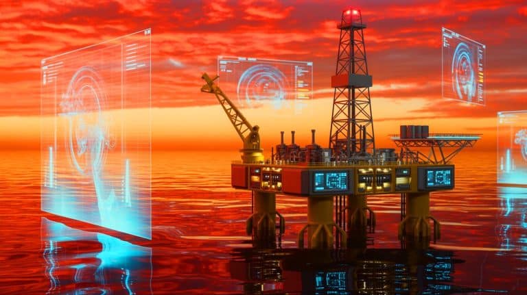 Illustration of the energy sector's shift towards artificial intelligence amidst challenges in the oil market.