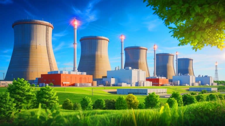Illustration of the Duane Arnold Energy Center being revived to supply power to Google data centers.