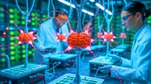 Illustration of Artificial Neurons Communicating Like Real Brain Cells.